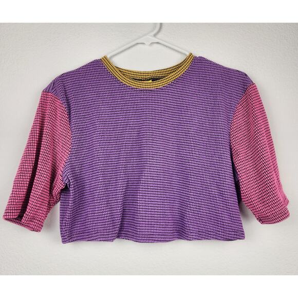 Agua Bendita Hazel Swim Crop Top Short Sleeve Purple Pink Size 3XL NWT - Picture 2 of 6